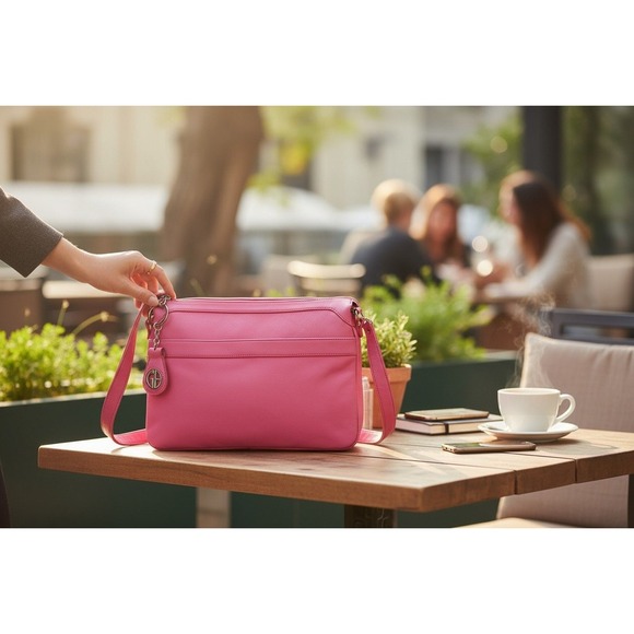 Gianni Bernini Handbags - Vintage Gianni Bernini Pink Faux Leather Crossbody Shoulder Bag + Key FOB